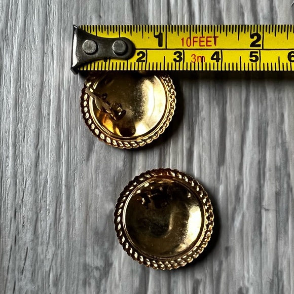 vintage 80s turquoise swirl enamel goldtone earclips - Picture 7 of 7